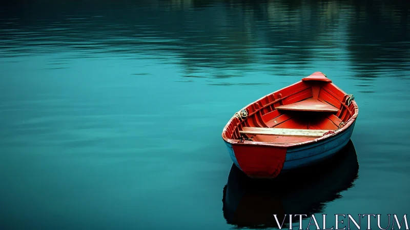 Peaceful Red Boat on Blue Waters AI Image