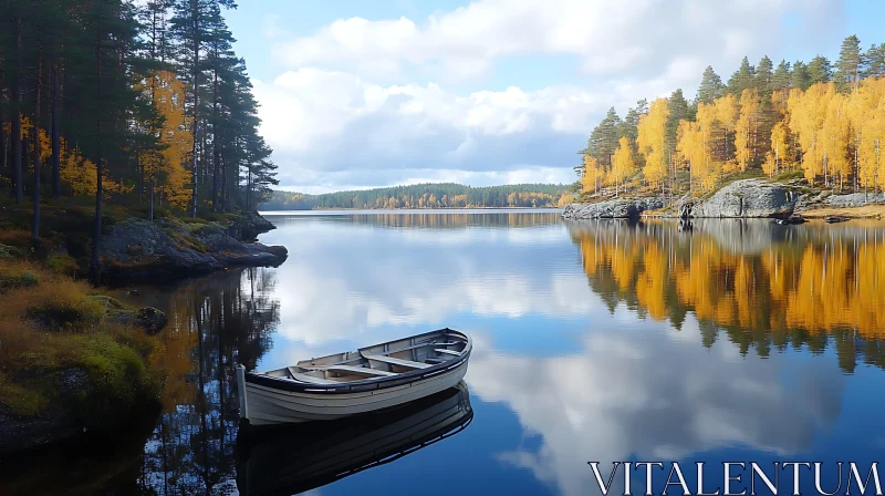 Peaceful Autumn Lake Scene with Reflections AI Image