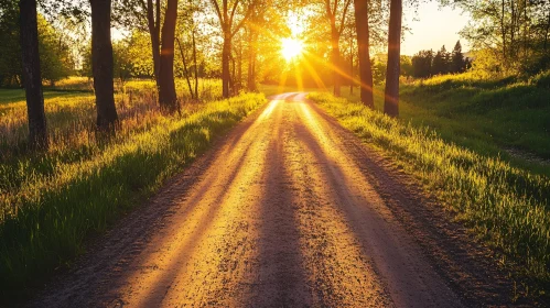 Golden Hour on a Pathway Through Trees