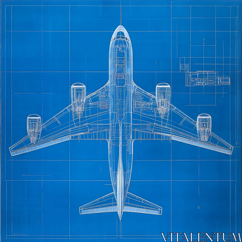 Top-View Airplane Engineering Blueprint AI Image