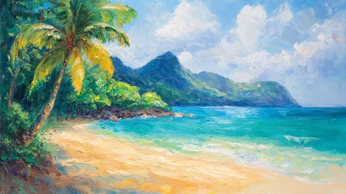 Tropical Beach with Palm Tree and Azure Waters