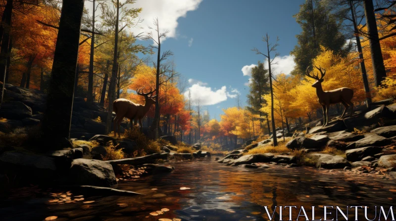 Autumn Forest Scene with Deer - Rendered in Unreal Engine AI Image