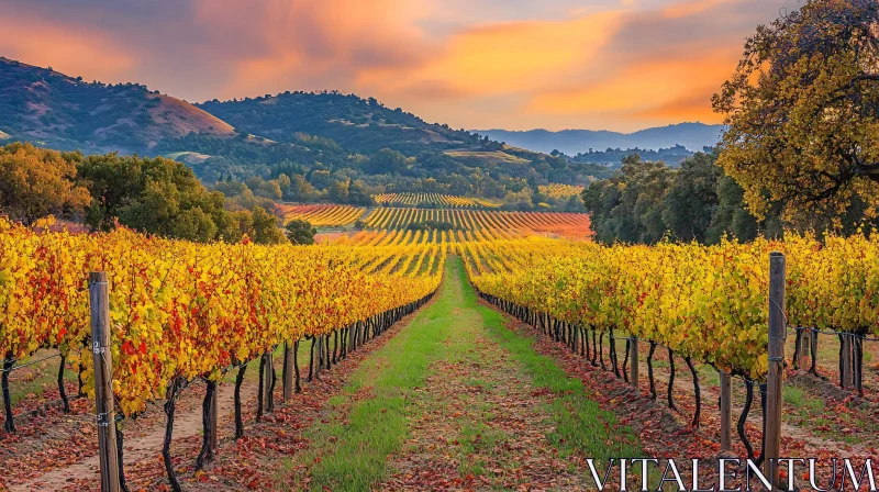 Picturesque Vineyard Landscape in Autumn AI Image