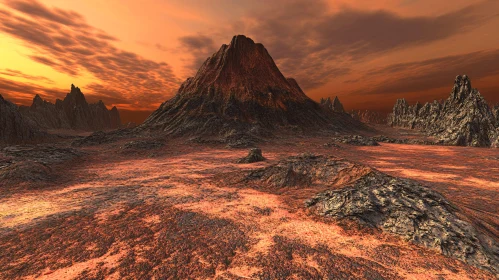 Desolate Volcano Landscape at Sunset