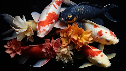 Koi Fish Display - Photorealistic Still Life with Symmetrical Arrangement