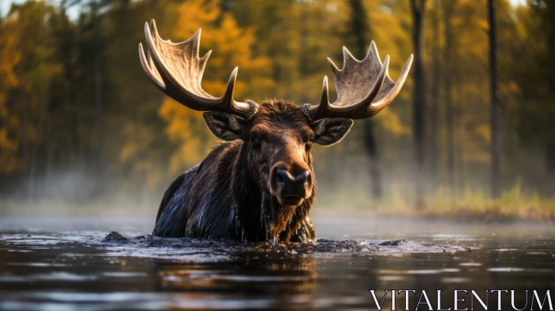 Majestic Moose in Still Creek - Emotive Nature Imagery AI Image