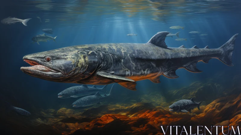 Upper Paleolithic Inspired Sharkfish Mural AI Image