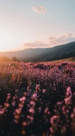 Blooming Pink Flowers at Sunset with Mountain View