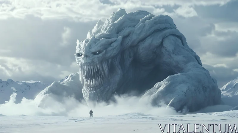 Giant Ice Monster in Winter Landscape AI Image