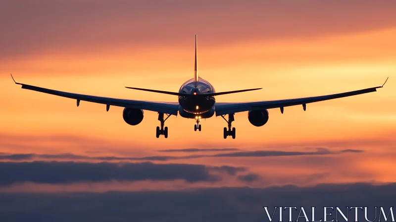 Silhouette of Aircraft During Sunset Landing AI Image