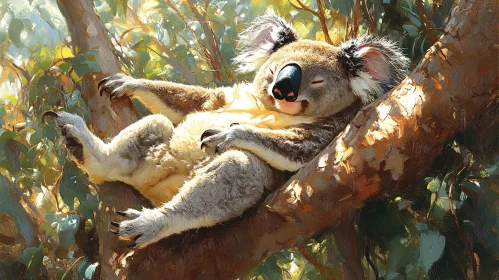 Serene Koala in Sunlit Forest