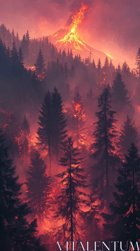 AI ART Fiery Forest and Volcanic Eruption