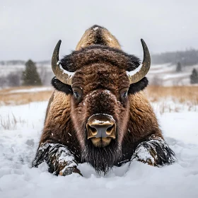 Winter Bison in Snowy Landscape