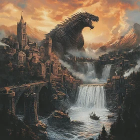 Medieval Town Terrorized by Giant Dragon