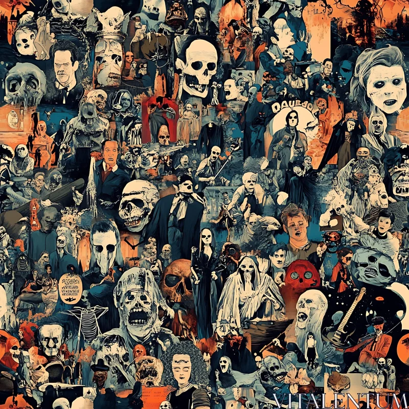 Macabre Skulls and Ghosts Illustration AI Image