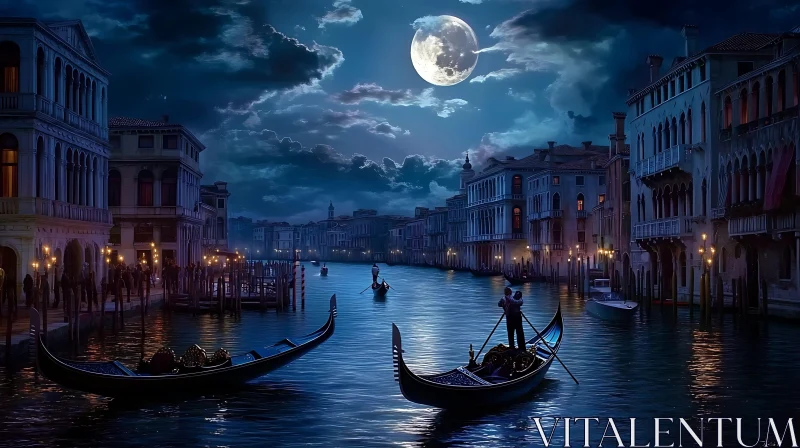 AI ART Venice Night Gondolas Under Moonlight