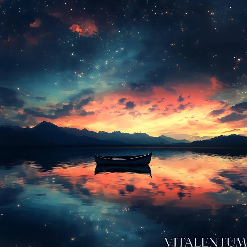 Solitude on a Starry Night Lake AI Image