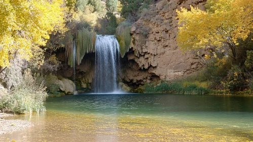 Autumn Waterfall Scene with Natural Beauty