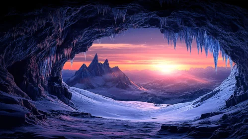 Sunset View from an Icy Cave