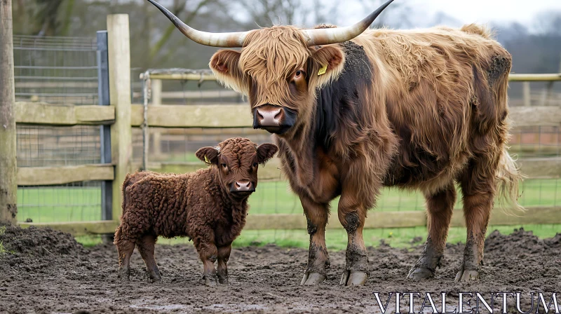 Farm Animal Portrait: Mother Cow and Calf AI Image