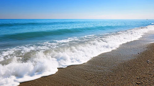 Serene Coastal View of Waves Meeting the Shore