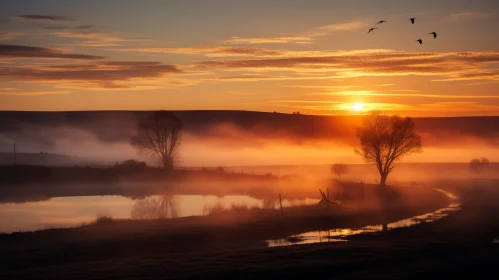 Serene Sunrise Over Traditional British Landscape