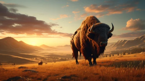 Wild Bison in Sunset - Unreal Engine 5 Rendered Scene