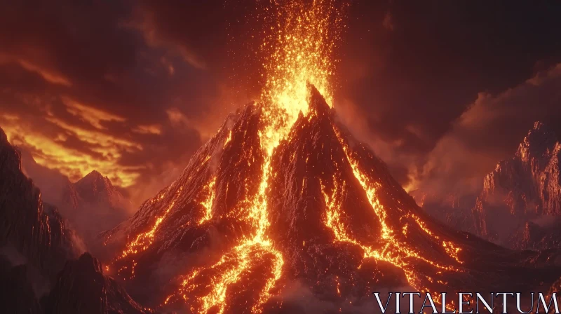 Volcanic Eruption with Glowing Lava AI Image