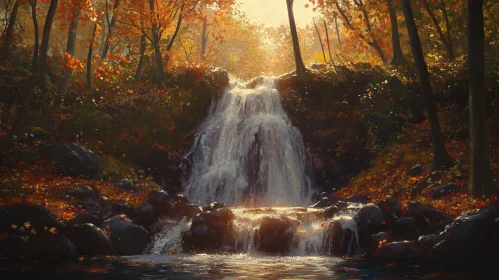 Enchanting Fall Foliage and Waterfall Landscape