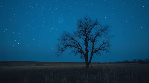 Lonely Tree in Star-Lit Field