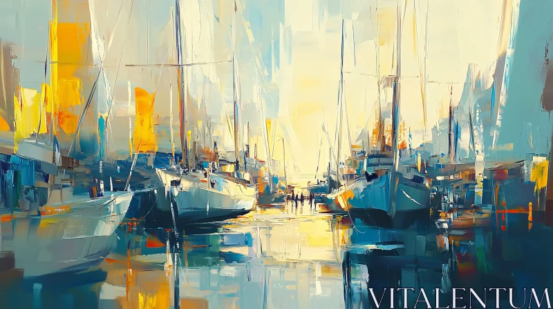 Colorful Abstract Harbor with Boats AI Image