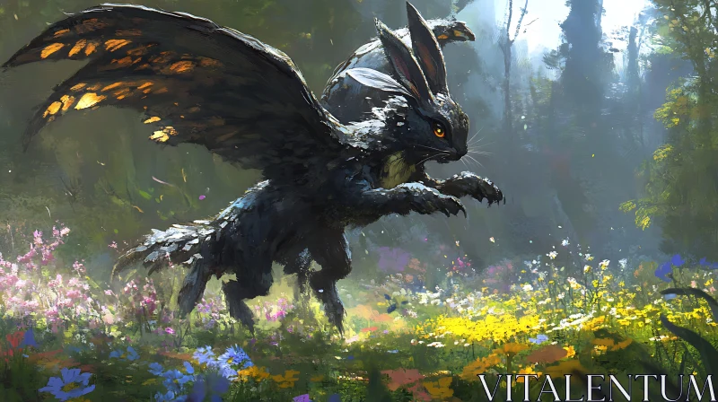 Magic in the Forest: Winged Fantasy Creature AI Image