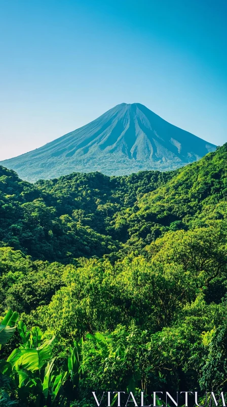 Scenic Volcano in Verdant Forest Landscape AI Image