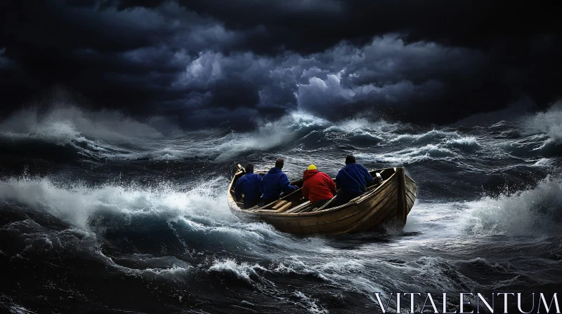 AI ART Men on a Boat Facing the Storm