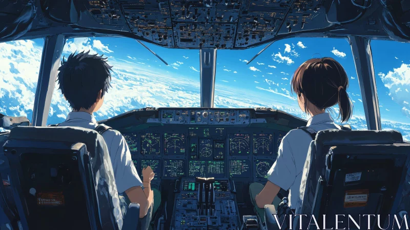 Anime Flight Scene with Pilots and Cockpit AI Image