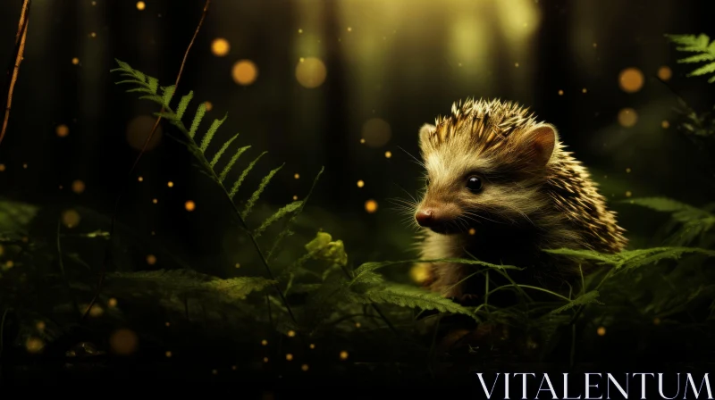 Dreamy Forest Scene With Hedgehog and Exotic Flora AI Image