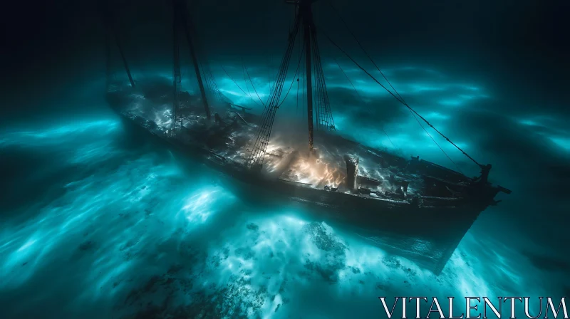 Haunting Ship Remains in Deep Sea AI Image