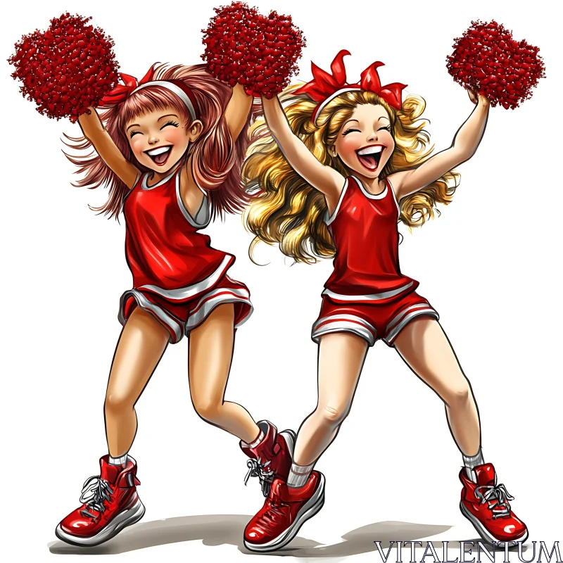 Energetic Cheerleaders with Pom-Poms AI Image