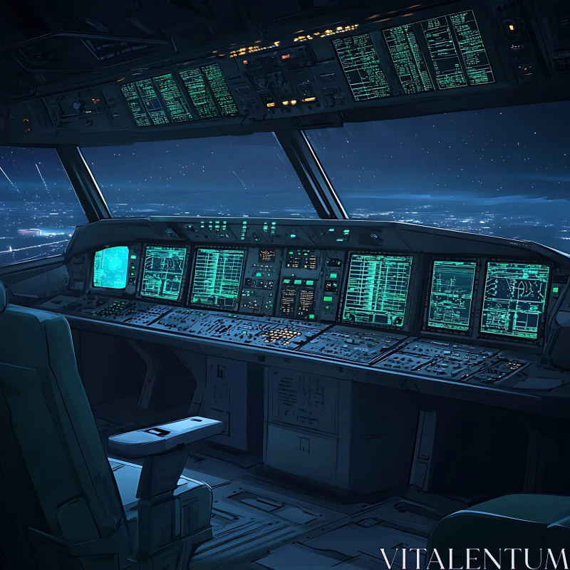 Advanced Aviation Cockpit at Night AI Image