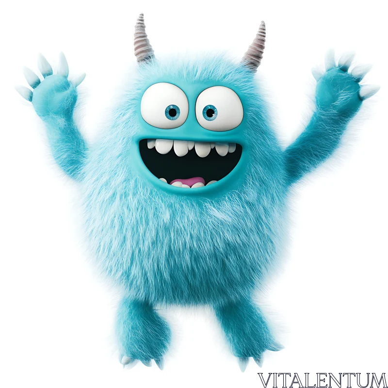 Playful Cartoon Monster with Blue Fur AI Image