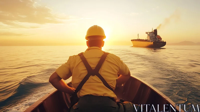 Maritime Worker at Sunset AI Image