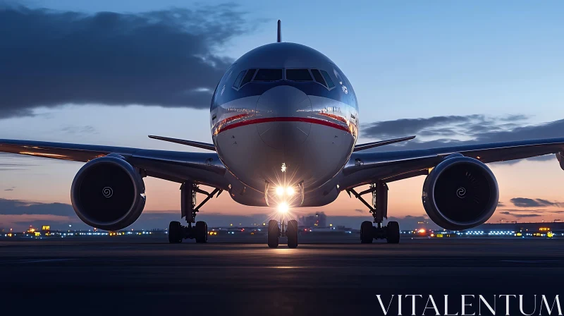 Airplane Ready for Takeoff at Sunset AI Image