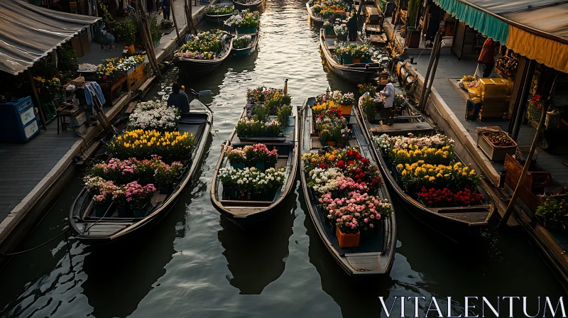 Colorful Boat Flower Market Scene AI Image