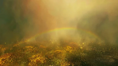 Rainbow over Misty Wildflower Meadow