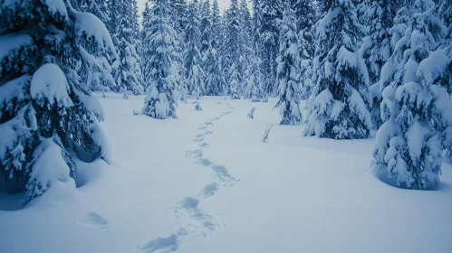 Tranquil Snowy Forest with Footprints