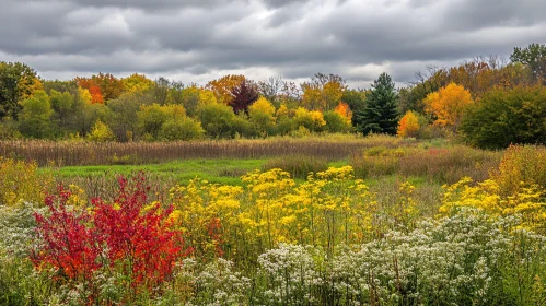 Vibrant Fall Scenery with Diverse Flora