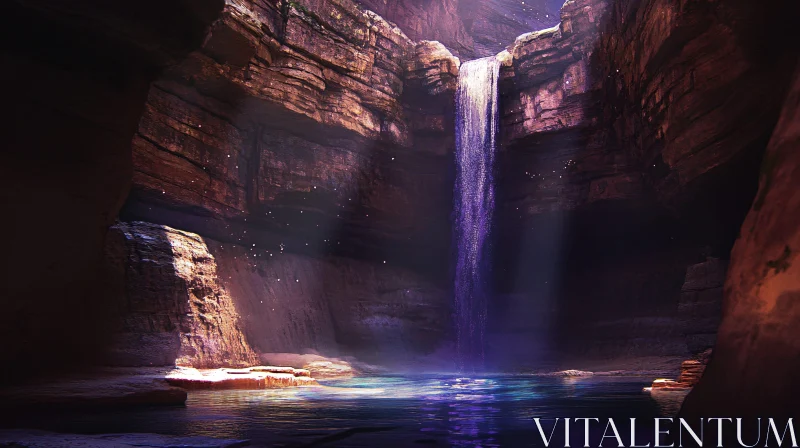 AI ART Enchanting Cave Waterfall with Light Beams