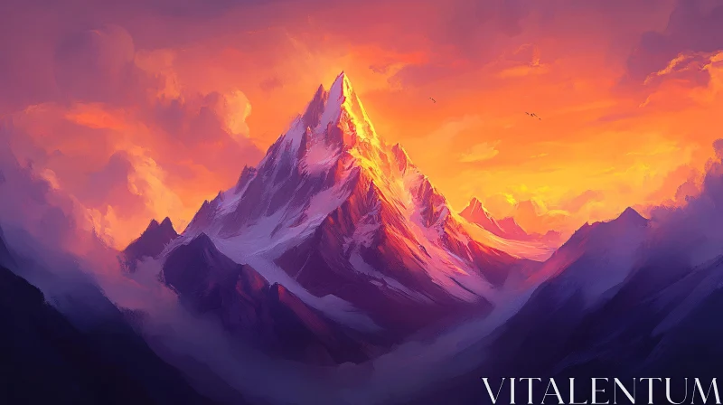 Golden Hour on Majestic Mountain Peaks AI Image