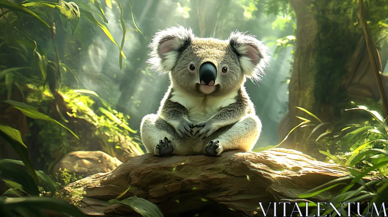 Koala Resting on a Forest Rock AI Image