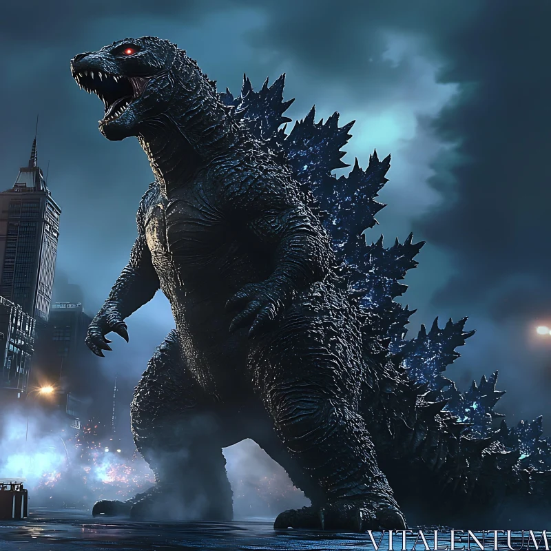 Monstrous Godzilla in the City AI Image